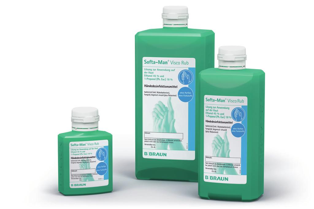 HAND DISINFECTANT FOR SENSITIVE SKIN Softa-Man ViscoRub / Softalind ViscoRub hand disinfectant with gel-like consistency PROPERTIES For hygienic and surgical hand disinfection Combination of alcohols
