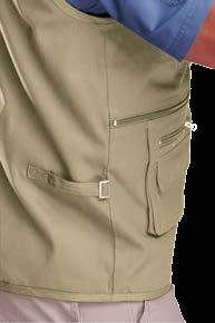 Features two chest pockets with subdivisions, inner pockets with water