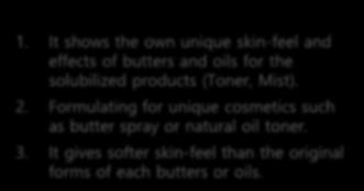 natural butters and oils for the solubilized cosmetic products (Toner, Mist,