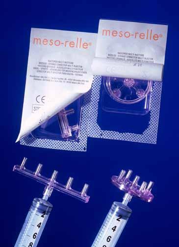 Mesoteraphy Products CONNECTOR MULTI-INJECTORS Meso-relle mesotherapy connector multiinjectors are disposable and are sterilized with ethylene oxide.