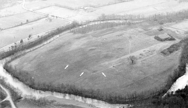 MOUND BOTTOM Figure 2. Aerial view to the southwest of the horseshoe bend of the Harpeth River containing the Mound Bottom site. Mound A is at the right.