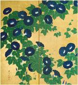 Morning Glories (detail), Suzuki Kiitsu19 th century Ink color and gold on gilded paper Playing