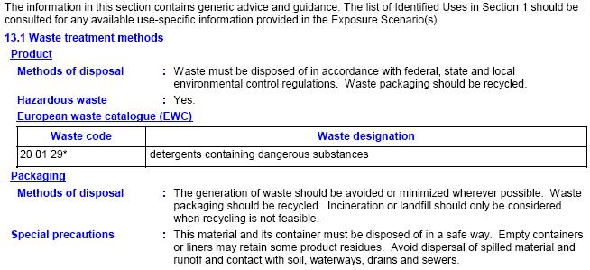 SECTION 13: DISPOSAL CONSIDERATIONS SECTION 14: TRANSPORT