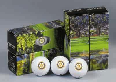 golf balls with two color Rotary logo.