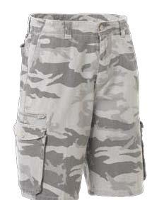 CAMO SHORT FEATURES: 6 belt loops YKK zip 2 angled side pockets 2 side cargo pockets with button