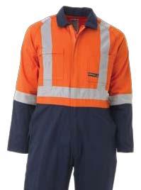 BC607T8 HI VIS COVERALLS 3M REFLECTIVE TAPE FEATURES: Front press stud fastening Press stud cuff fastening Right front security pocket Left front pen and tool patch pockets 2 angled side