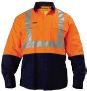 (TT03) 3M TAPED HI VIS DRILL SHIRT BT6458 3M Reflective taped H pattern joined at waist 2 chest pockets with button down flaps Left pocket with pen division 2 piece contrast coloured structured