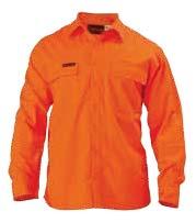CLOSED FRONT HI VIS SHIRT Indura BS8012 Flame resistant Indura Ultra Soft fabrication Half closed button front placket Full gusset sleeve cuff 2 squared chest pockets with button down flaps Left