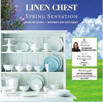 Though Linen Chest still relies on traditional 16- page flyers (below centre), the company also has an interactive website, below. At the bottom is one of the stunning new window displays.