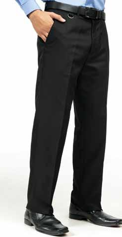trousers, machine washable at 40 C. Flat front with belt loops, handy D ring attached to waistband.