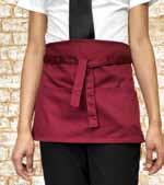 Industrial laundry at 85 C, domestic wash at 60 C. CODE: PR112 Full bib apron with single pocket, self fabric ties with adjustable buckle, domestic wash at 40 C. Width 60cm with a length of 84cm.