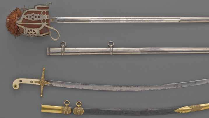4086 4087 4082 A German officer s small sword mid-18th century The 35 1/4 inch blade of slightly hollow diamond section; 10 inch blued and gilt section above the hilt with etched and gilt panels