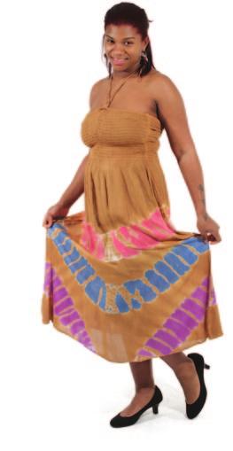 Brn & Pink/ Yellow/Blue Orange & Green Lime Palm Tree Short Stretch-Top Dress Sassy and airy. 30 length. Elasticized bust fits up to 38 bust. Made of 100% rayon. Made in India.