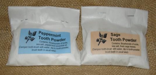 Toothpowder: Sage or Peppermint 100g Commercial tooth-paste contains added chemicals, including artificial sweetener and synthetic frothing agent.