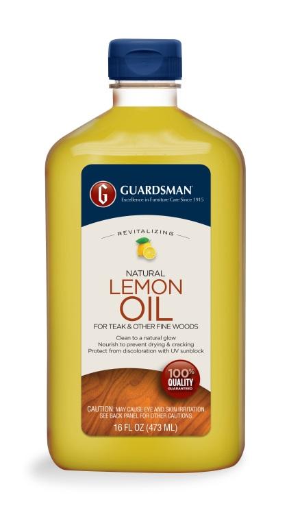 Guardsman Natural Lemon Oil Key Benefit: Cleans, nourishes and protects with natural lemon oil and UV sunblock Ideal for oil-finished, unsealed woods like teak Penetrates to replenish lost oils