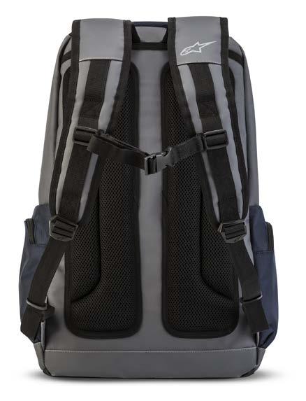 incidentals pockets Heavy duty internal padded wall construction Fully lined with Alpinestars heat print logo lining Airmesh padded back with anti-abrasion panel Airmesh padded shoulder