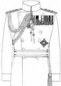 FIG 3. Service Dress (Full Ceremonial Day Showing maximum which may be worn viz: Two Stars The senior Two neck above decorations the junior. FIG 4.