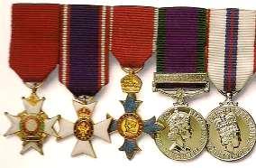 Note also the correct order of Long Service and Efficiency Medals with the MSM senior to the ACSM. Rosettes, bars and clasps are miniature versions of those worn on the full sized medals.