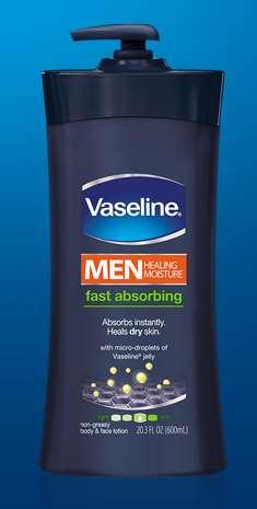 Non-greasy Lightweight Fast-absorbing Dermatologist developed Vaseline Men Healing Moisture Fast Absorbing lotion is specifically engineered to