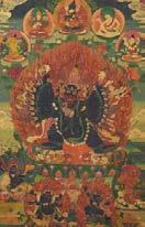 089 2339 THANGKA OF VAJRABHAIRAVA IN LARGE FLAMING HALO. THANGKA DES VAJRABHAIRAVA IN GROSSER FLAMMENAUREOLE. Tibet. 19th c. Pigments and gold on fabric. Complete size 105x64cm, image size 63x42cm.
