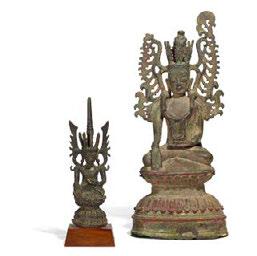 One wing defect. Supplement: Buddha Jambhupati. Bronze with residue of paint gilding. Myanmar/Burma. H.19.8cm.