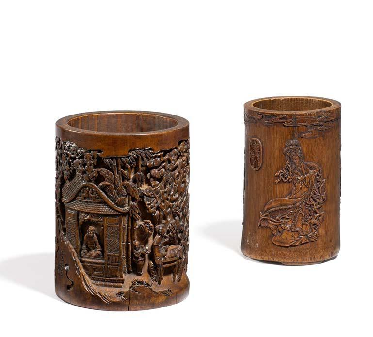 2075 PAIR OF CARVED LACQUER BOXES WITH SCHOLARS. PAAR SCHNITZLACK DECKELDOSEN MIT GELEHRTEN. China. Qing dynasty. Ca. 1800. The outside with red carved lacquer with black background.