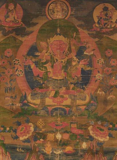 He stems from the teachings of Padmasambhava, who is shown here on the top left. On the right Ekajati, the blue Tara.