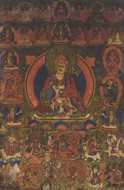 The two upper rows show different Lama, Mahasiddhas and Buddha, among them Amitabha and Amitayus.