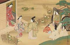 FEIERLICHKEITEN IM FRÜHLINGSGARTEN. Japan. Cyclically dated 1837, 1st day of 7th month, according to inscription. Ink and colors on silk. 127.5 x 57.7cm, with mounting 220 x 75.5cm.