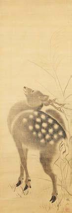 SCENE FROM THE CHAPTER YÛGAO IN THE GENJI MONOGATARI SZENE AUS DEM KAPITEL YÛGAO AUS DEM GENJI MONOGATARI. Japan. Edo period (1603-1868). Ink and colors on silk. 45.5 x 71cm, with mounting 152 x 86cm.