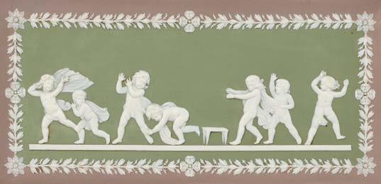 357 Émile Lessore Decorated Creamware Plaque, England, 1860, rectangular shape with polychrome enameled treed landscape with nude maiden