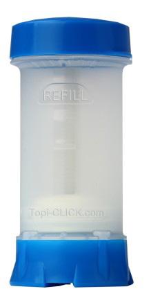 STEP 6: Apply center of label to the side of the Topi-CLICK container which is opposite the REFILL