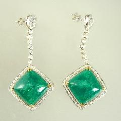 $18,000 - $22,000 414 18K white gold emerald and diamond drop earrings with