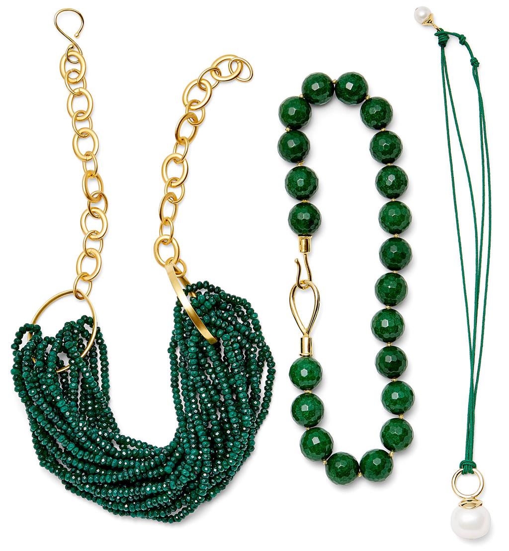 Green and Gold Holiday 07 Twisted torsade necklace in facetted green jade with handwrought gold links, chain and adjustable hook - adjustable TWIST-G-G Lasso