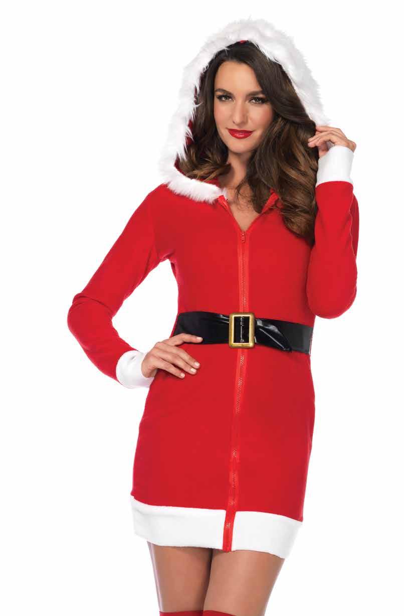 86613 Cozy Santa, features zipper front fleece dress with belt accent and