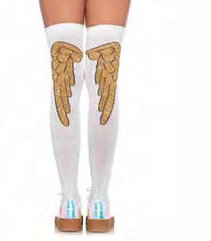 Lurex shimmer angel wing over the knee socks.
