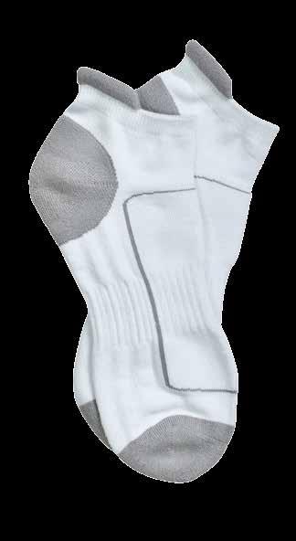SPORTS SOCKS CUSHIONED COMFORT Lightweight and durable knit construction with strategic double layers cushions the heel and toes