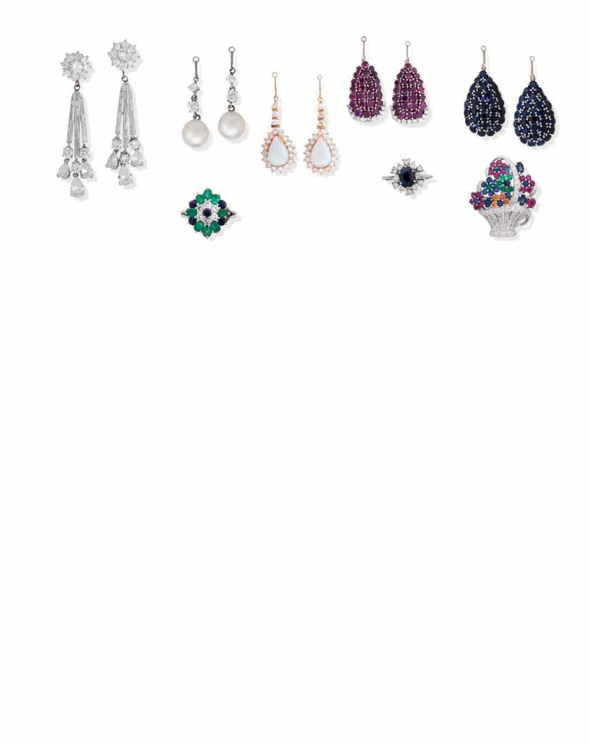 215 217 216 218 215 A COLLECTION OF INTERCHANGEABLE PENDENT EARRINGS Comprising: a pair of diamond cluster earrings which can be worn alone, post fittings, with five interchangeable sets of pendent