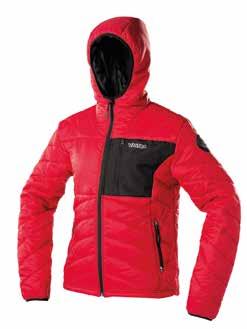 The jacket has reinforcing material that protects the body s more sensitive parts from the cold. Zip-fastened pockets in front on the hem and chest.