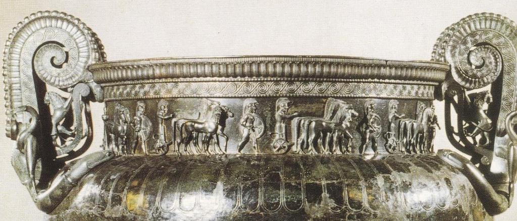 Figure 3.15: Rim of the Vix krater showing a helmeted warrior procession (Birkhan 1999:208).