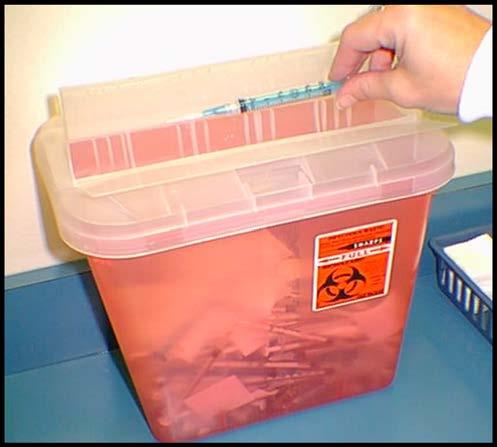 Work Practice Controls: Disposal of Infectious Waste Safety devices must be used (IV catheters,
