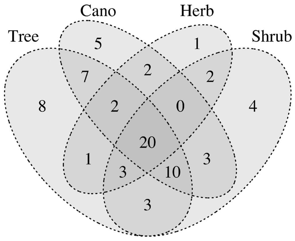 140 Fig. 13. Distribution of the species in the different vegetation strata. Vegetation structure.