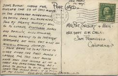 Postmarked May 4, 1909, New York Six months pass, and Cupe sends a card to Pot Yardley and his crew.