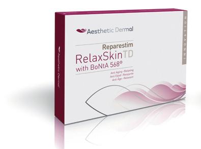 RelaxSkin TD with BoNtA 568 Improves eyes contour look Presentation: Indication: Average volume/session: Protocol of application: Frequency: Recommended number of sessions: Combination with other