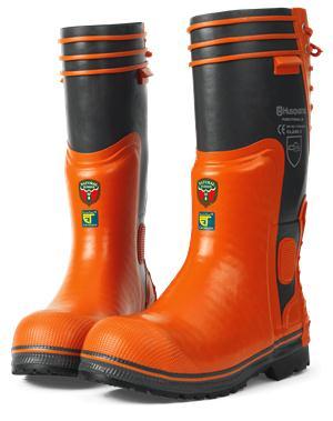 Foot Gear Husqvarna Rubber Loggers Boots Size Chain saw resistant, meets OSHA Regulation 1910.266. Natural rubber with cotton pile lining, 4 layer insole, ankleguard and heel grip.