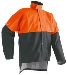 Rain Gear Rain Jacket Size Jacket is made of a strong nylon front and PU/PVC back. Mesh material in the back for increased ventilation.
