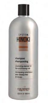 and dandruff Promotes a healthy scalp Soothes the scalp and softens the hair 950ml 7269 Hinoki Conditioner: Conditions while maintaining volume Adds texture and body up to 10% Assists in reducing