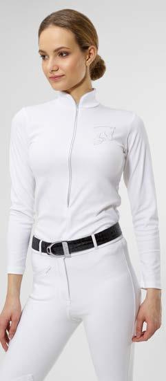 Designed with silver piping and dressage or show jumping motif on the chest.