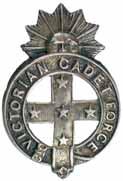 $80 5409 Victorian Volunteer Cadet Corps, hat/cap badge in brass (39mm), another in white metal (38mm), not