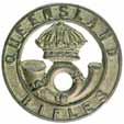$400 5415* Victorian Militia Artillery, post 1884, pill box cap badge in brass (32mm) (Grebert p172); Queensland Rifles, c1890s,